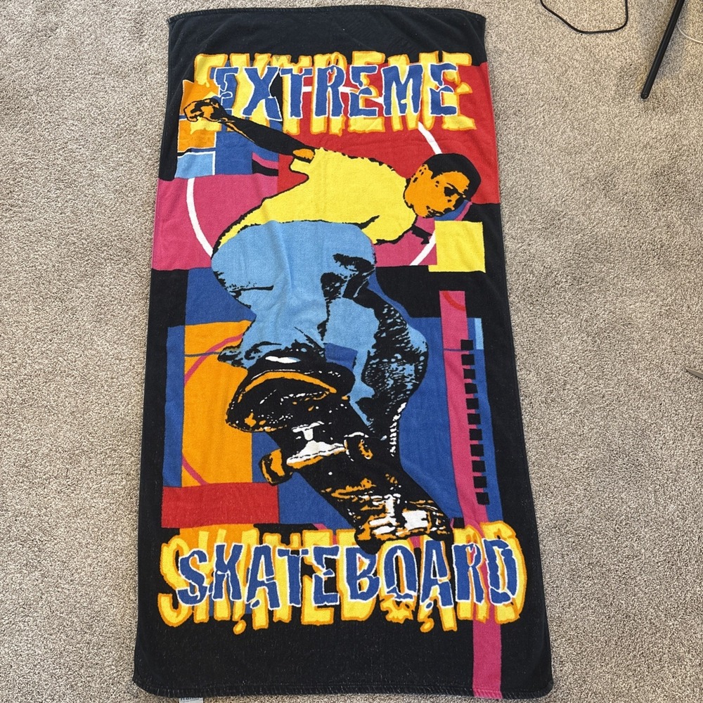 Vtg 90s Extreme Skateboard Beach Towel By Jay Franco and Sons Pop Art Graphic